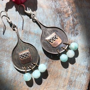 Sterling,copper and  Amazonite drop earrings